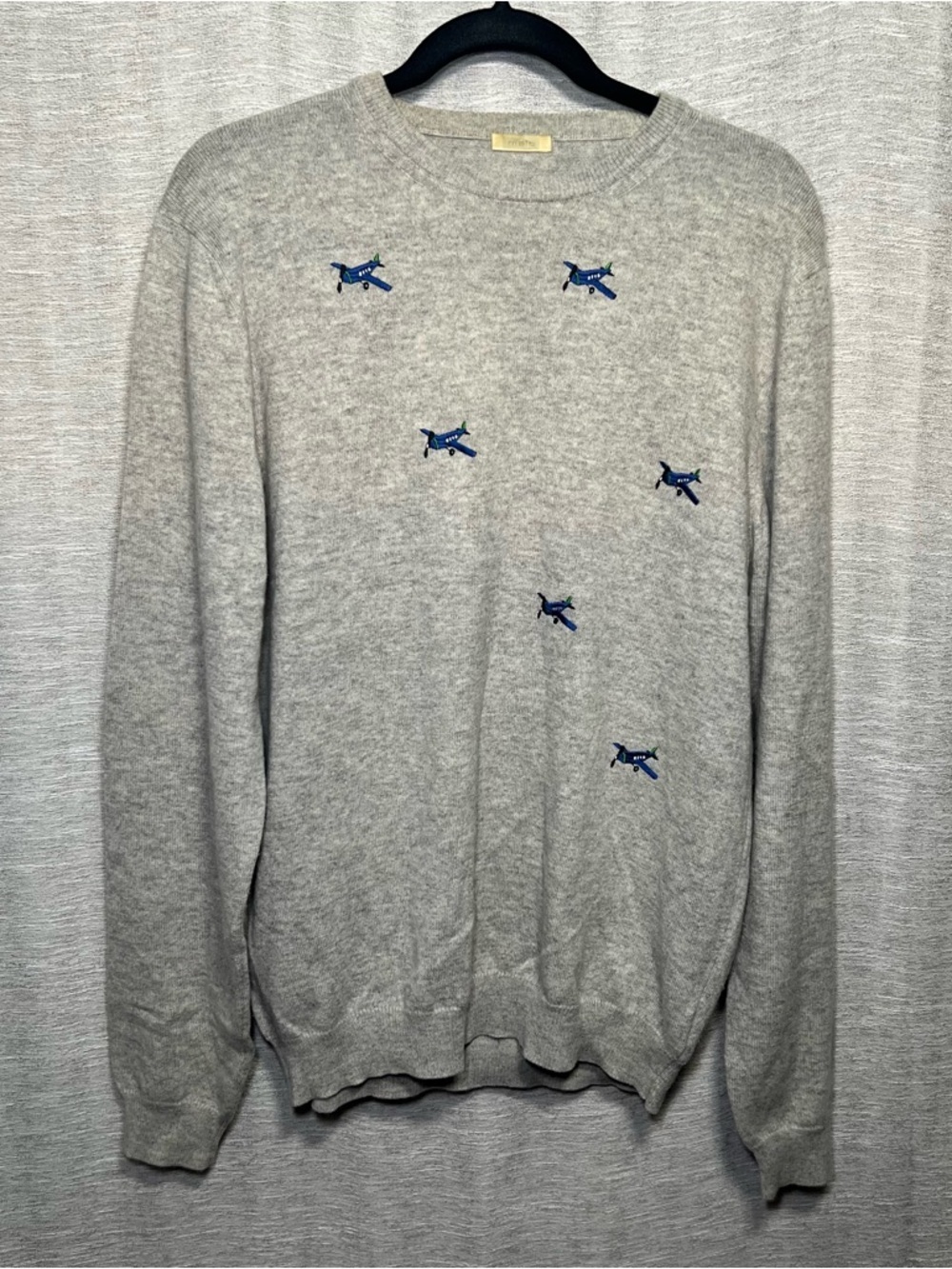 Malo 100% Cashmere Lux Sweater Gray Airplane Embroidered Crewneck Made in Italy - Picture 6 of 16